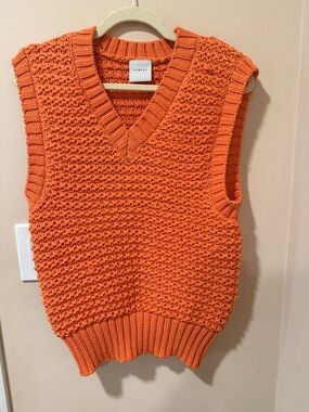 Varley Bright Orange Textured Knit V-Neck Sweater Vest